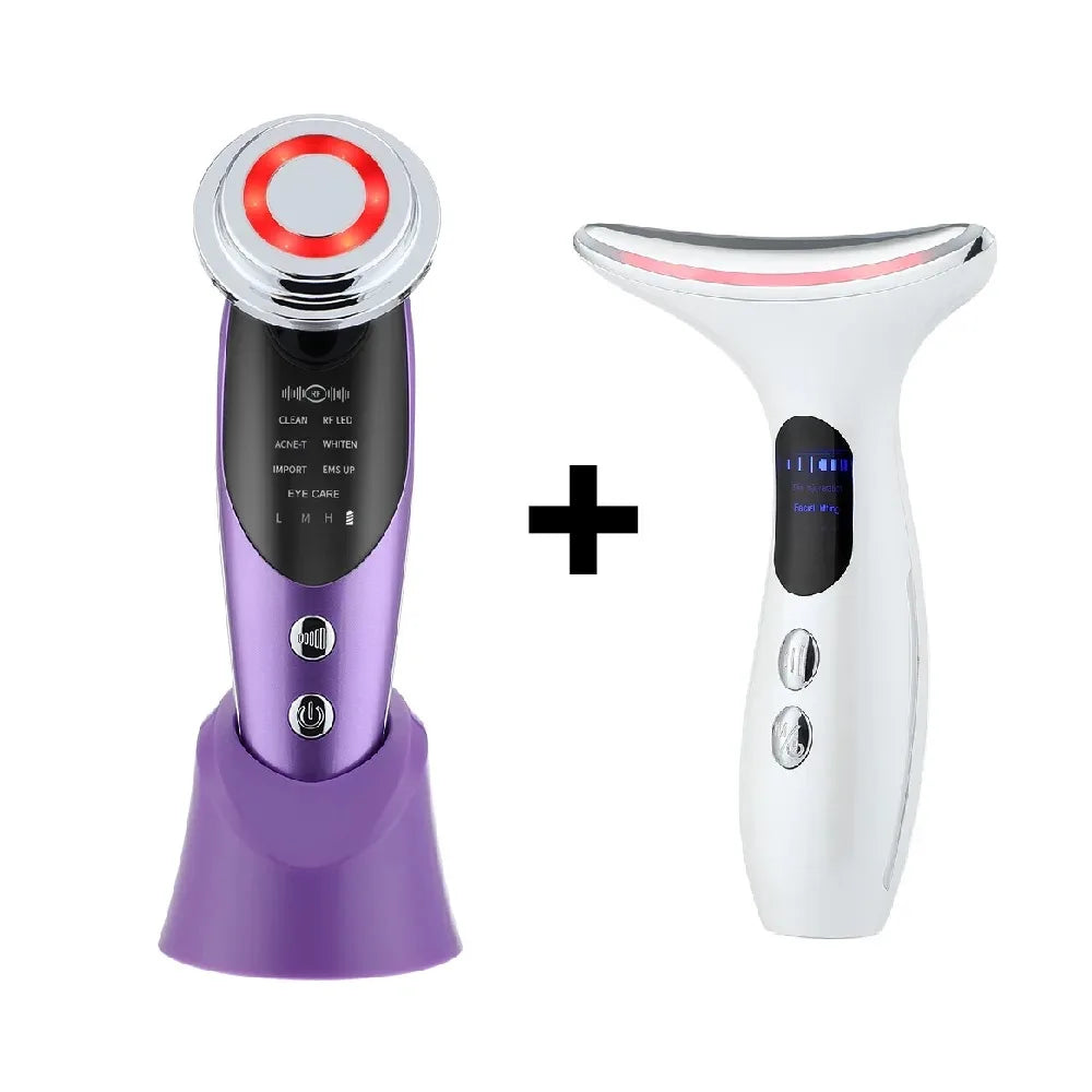 7In1 Face Lift Device EMS RF Microcurrent Skin Rejuvenation Facial Massager + 3Color Neck Face Beauty Device Removal Double Chin