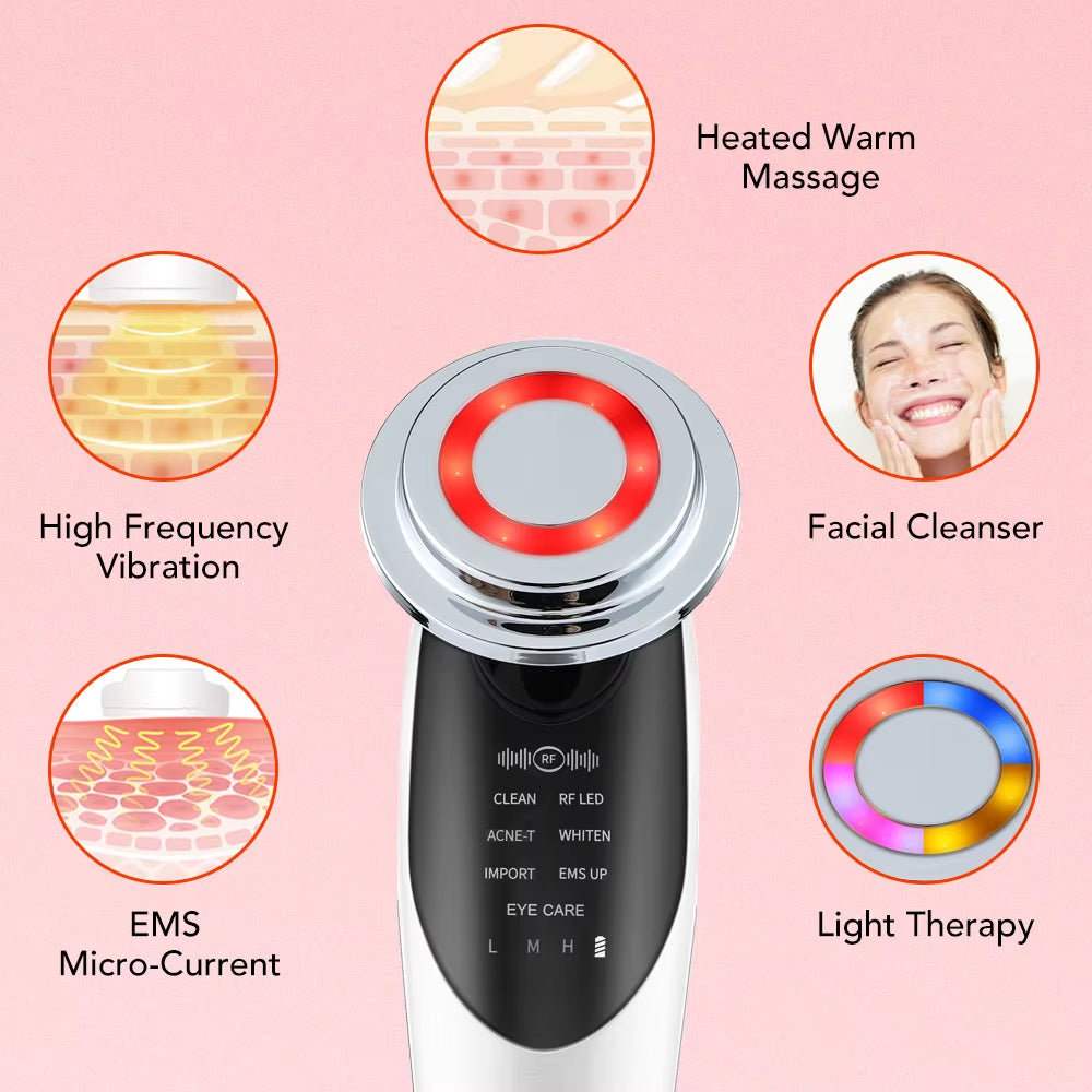 7In1 Face Lift Device EMS RF Microcurrent Skin Rejuvenation Facial Massager + 3Color Neck Face Beauty Device Removal Double Chin