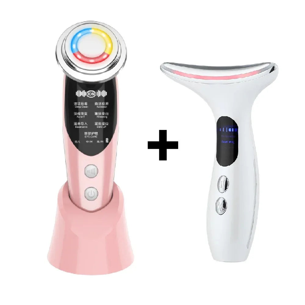 7In1 Face Lift Device EMS RF Microcurrent Skin Rejuvenation Facial Massager + 3Color Neck Face Beauty Device Removal Double Chin
