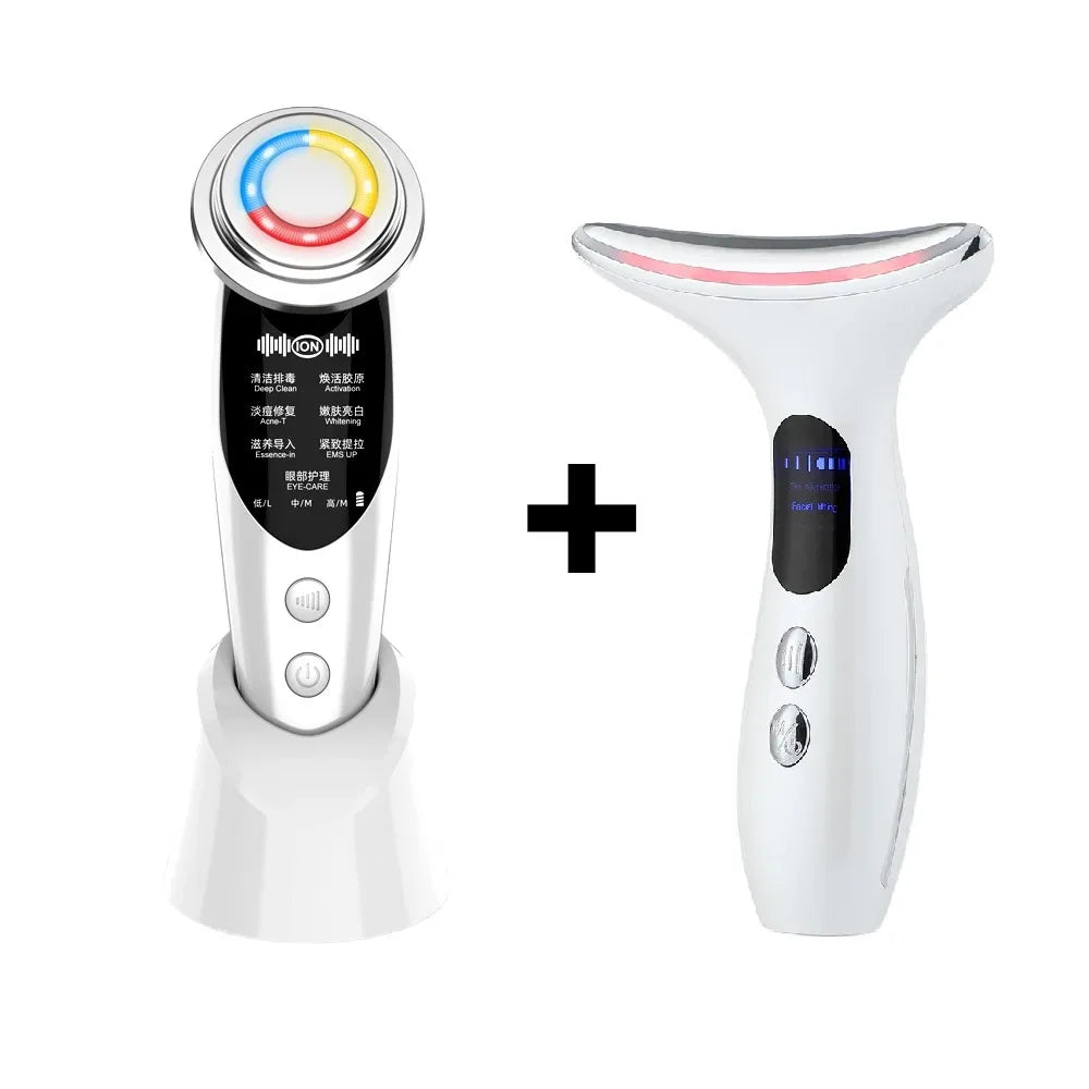 7In1 Face Lift Device EMS RF Microcurrent Skin Rejuvenation Facial Massager + 3Color Neck Face Beauty Device Removal Double Chin